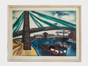 Pintura intitulada ""Boats on Danube Ri…" por Iulia Hălăucescu, Obras de arte originais, Aquarela