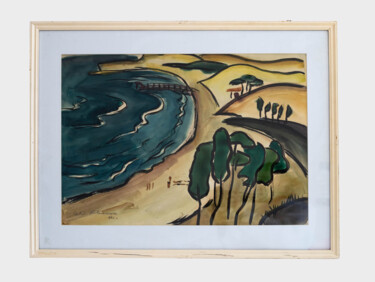 Картина под названием ""Sand dunes at the…" - Iulia Hălăucescu, Подлинное произведение искусства, Акварель