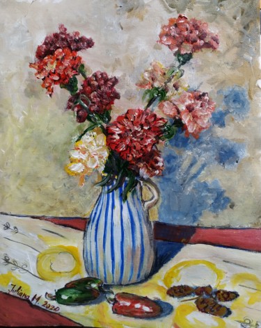 Painting titled "Vase with carnations" by Iuliana Moraru Murgulescu (Iulia), Original Artwork, Acrylic