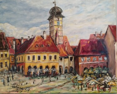 Pittura intitolato "Sibiu - Small market" da Iuliana Moraru Murgulescu (Iulia), Opera d'arte originale, Acrilico