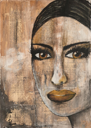 Painting titled "Hazel eyes girl" by Iulia Paun, Original Artwork, Acrylic Mounted on Cardboard