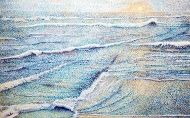 Painting titled "Waves" by Iuliana Barbu, Original Artwork, Acrylic Mounted on Wood Stretcher frame