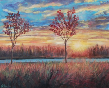 Painting titled "Sunset" by Iuliana Barbu, Original Artwork, Acrylic