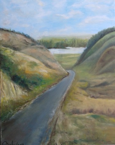 Painting titled "country road" by Iuliana Barbu, Original Artwork, Oil