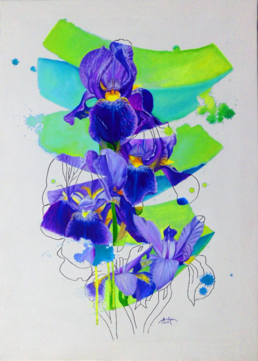 Peinture intitulée "Irises (2017)" par Iulian Arsenie, Œuvre d'art originale, Huile