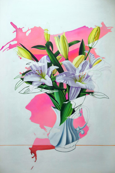 Pintura intitulada "White lilies" por Iulian Arsenie, Obras de arte originais, Óleo
