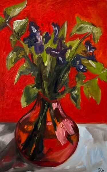 Peinture intitulée "Vase rouge" par Iulianiia Le Borgne, Œuvre d'art originale, Huile Monté sur Châssis en bois