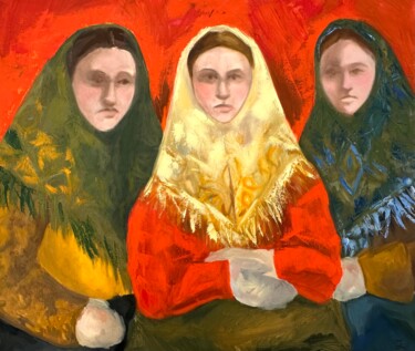Malerei mit dem Titel "Trois filles" von Iulianiia Le Borgne, Original-Kunstwerk, Öl Auf Keilrahmen aus Holz montiert