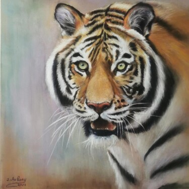 Картина под названием "Взгляд тигра" - Iuliia Aubony, Подлинное произведение искусства, Пастель