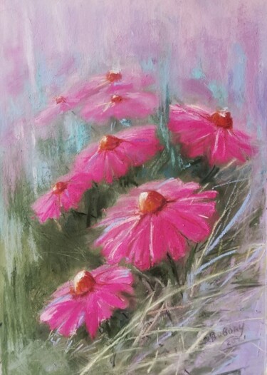 Peinture intitulée "Des fleurs roses" par Iuliia Aubony, Œuvre d'art originale, Pastel