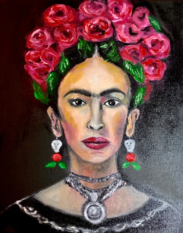 Картина под названием "Frida Kahlo" - Iuliia Bondarets, Подлинное произведение искусства, Масло