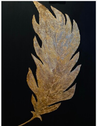 Painting titled "golden feather" by Iuliia Bondarets, Original Artwork, Acrylic
