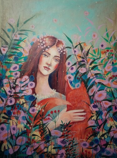 Schilderij getiteld "Объятия" door Iuliia Potashova, Origineel Kunstwerk, Acryl Gemonteerd op Frame voor houten brancard