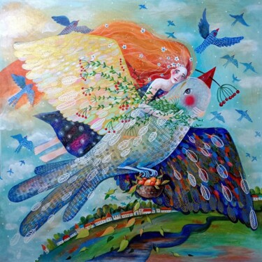 Peinture intitulée "Над полями" par Iuliia Potashova, Œuvre d'art originale, Acrylique Monté sur Châssis en bois