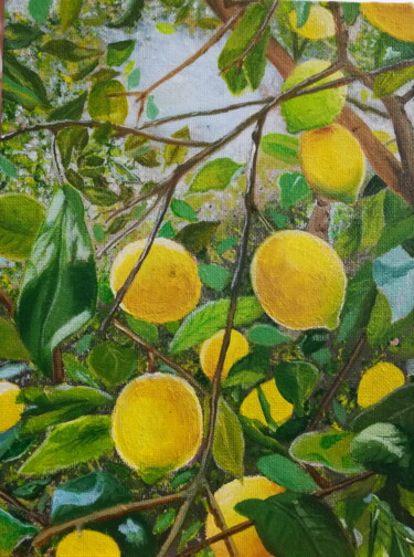 Painting titled "Mélodie au citron" by Iuliia Sedelnikova, Original Artwork, Acrylic Mounted on Wood Stretcher frame