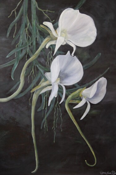 Painting titled "003 Angraecum 2020" by Iuliia Serpilina, Original Artwork, Oil Mounted on Wood Stretcher frame