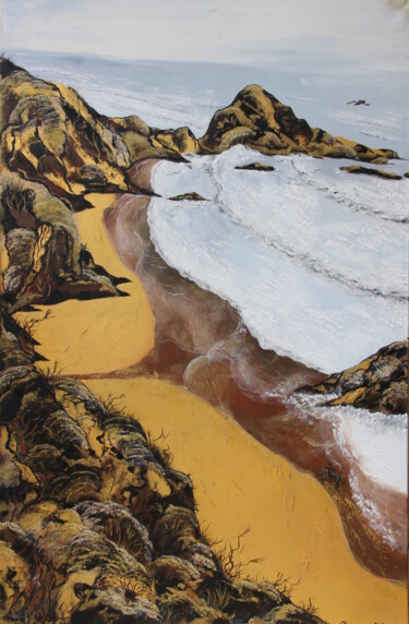 Peinture intitulée "016 Gold beach 2020" par Iuliia Serpilina, Œuvre d'art originale, Huile Monté sur Châssis en bois