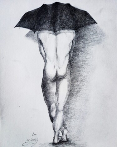 Drawing titled "Parapluie" by Iuliia Serpilina, Original Artwork, Pencil