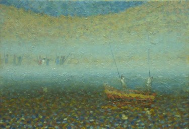 Painting titled "Pescari; Fishermen" by Iurie Cibotaru, Original Artwork