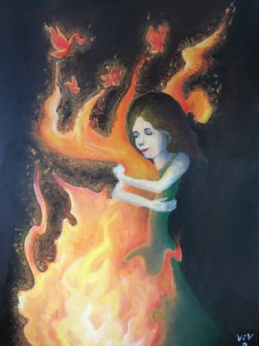 Painting titled "Embrace The Fire" by Miraclesparkles, Original Artwork, Oil