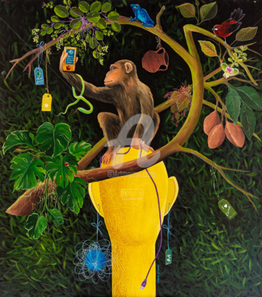 Painting titled "Chippado e o macaco…" by Ivaan Hansen, Original Artwork, Acrylic