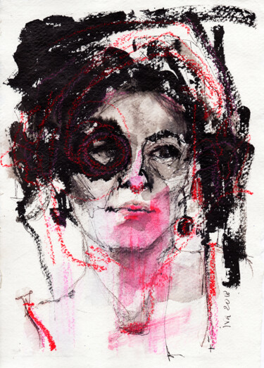 Zeichnungen mit dem Titel "Jeune femme" von Tatiana Ivchenkova, Original-Kunstwerk, Tinte