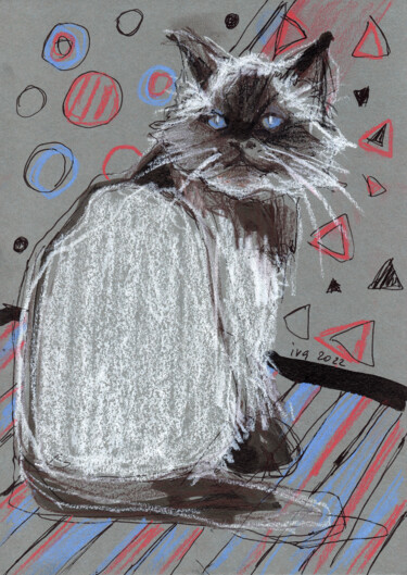 Zeichnungen mit dem Titel "Chat" von Tatiana Ivchenkova, Original-Kunstwerk, Bleistift