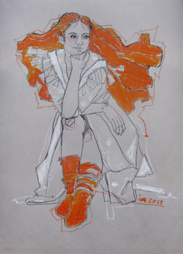 Zeichnungen mit dem Titel "Danseuse grise" von Tatiana Ivchenkova, Original-Kunstwerk, Pastell