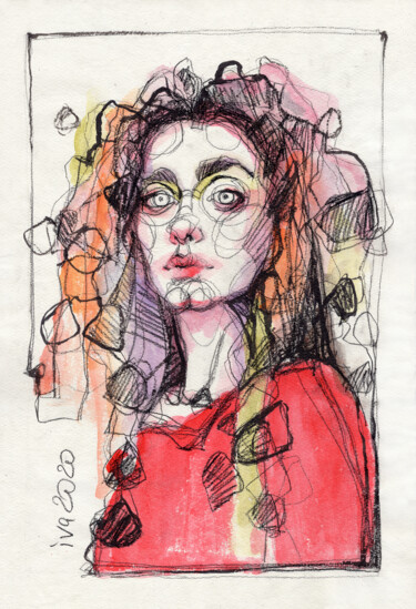 Рисунок под названием "Robe rouge" - Tatiana Ivchenkova, Подлинное произведение искусства, Акварель