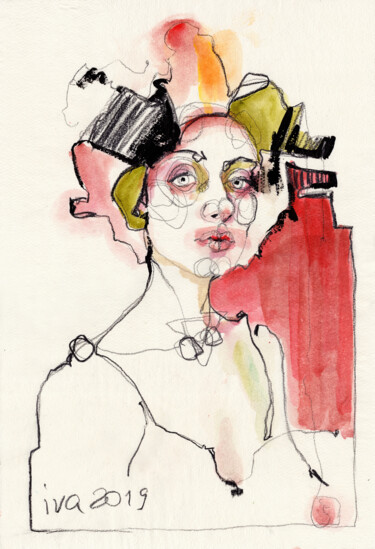 Drawing titled "Irène" by Tatiana Ivchenkova, Original Artwork, Watercolor