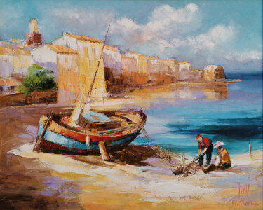 Peinture intitulée "Pêcheurs à Saint Tr…" par Ivan, Œuvre d'art originale, Huile
