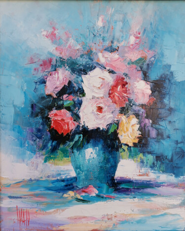 Pintura intitulada "Bouquet de rose" por Ivan, Obras de arte originais, Óleo