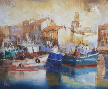 Painting titled "Bateaux pêcheurs à…" by Ivan, Original Artwork, Oil