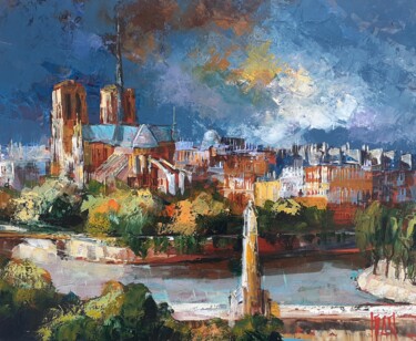 Schilderij getiteld "Notre Dame 1" door Ivan, Origineel Kunstwerk, Olie