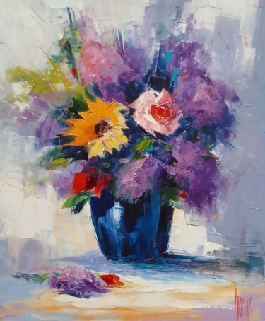 Ζωγραφική με τίτλο "Bouquet de fleurs 2" από Ivan, Αυθεντικά έργα τέχνης, Λάδι