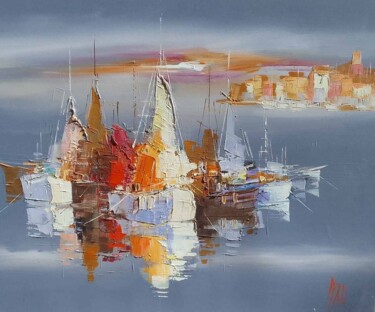 Pintura titulada "bateaux au large de…" por Ivan, Obra de arte original, Oleo