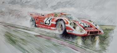 Painting titled "Porsche 917 1970" by Ivan Boussion, Original Artwork, Watercolor
