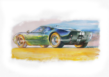 Painting titled "Ford GT40 1965" by Ivan Boussion, Original Artwork, Watercolor