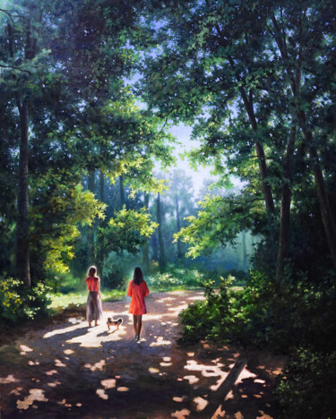 Pittura intitolato "Walk in the park" da Ivan Byalkovsky, Opera d'arte originale, Olio