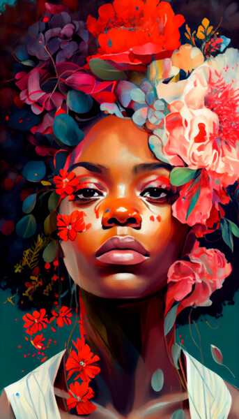 Artes digitais intitulada "Afro Florido #3" por Ivan Facchini, Obras de arte originais, Imagem gerada por IA