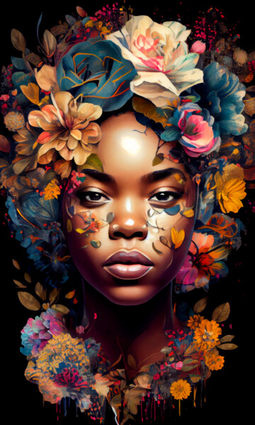 Arts numériques intitulée "Afro Florido #4" par Ivan Facchini, Œuvre d'art originale, Image générée par l'IA