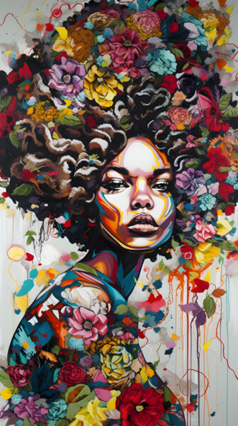 Digital Arts titled "Afro Flores #2" by Ivan Facchini, Original Artwork, Digital Print