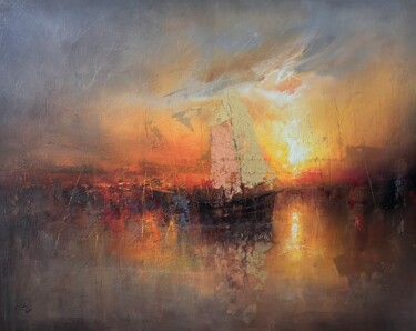 Painting titled "Harbor of destroyed…" by Ivan Grozdanovski, Original Artwork, Oil