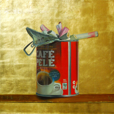 Ζωγραφική με τίτλο "Кофе и сигареты" από Иван Коршунов, Αυθεντικά έργα τέχνης, Λάδι Τοποθετήθηκε στο Ξύλινο φορείο σκελετό