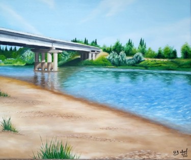 Картина под названием "Мост через р.Кемчуг" - Иван Леднев, Подлинное произведение искусства, Масло Установлен на Деревянная…