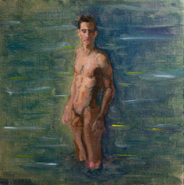 Peinture intitulée "Nude on the Lake" par Ivan Muri, Œuvre d'art originale, Huile Monté sur Panneau de bois
