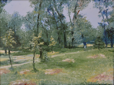 Painting titled "Hayfield in the park" by Ivan Ormanzhi, Original Artwork, Oil