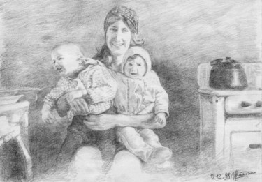 Drawing titled "Family" by Ivan Ormanzhi, Original Artwork, Pencil