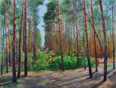 Malerei mit dem Titel "Glade in a pine for…" von Ivan Ormanzhi, Original-Kunstwerk, Öl