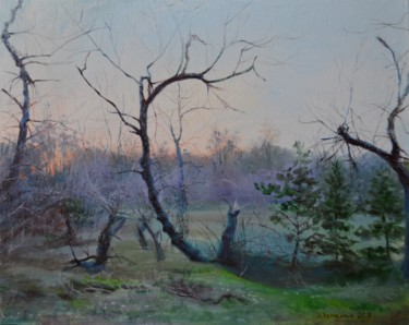 Painting titled "Spring evening" by Ivan Ormanzhi, Original Artwork, Oil